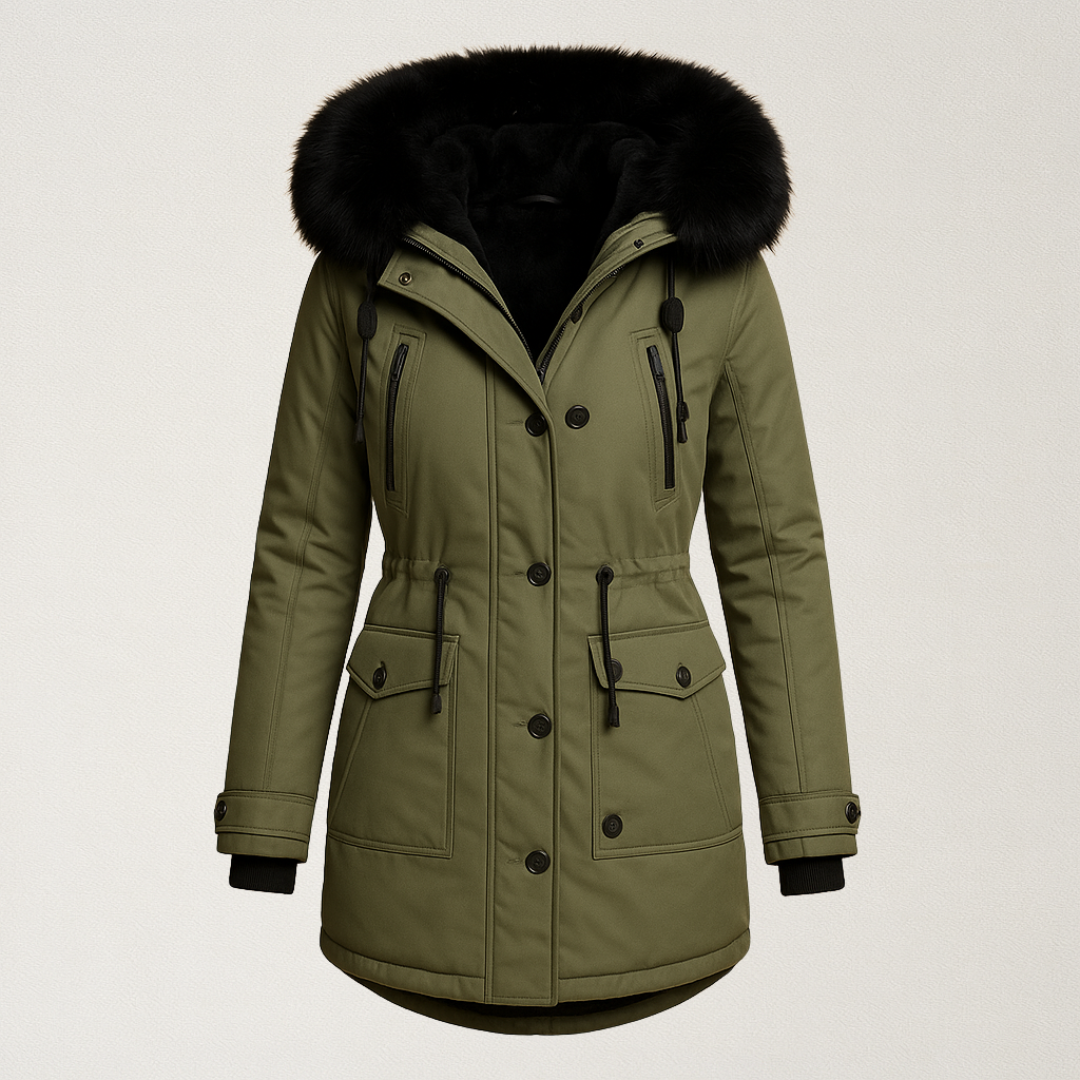 Mervavi | Długa wodoodporna kurtka zimowa z futrzanym kołnierzem dla kobiety