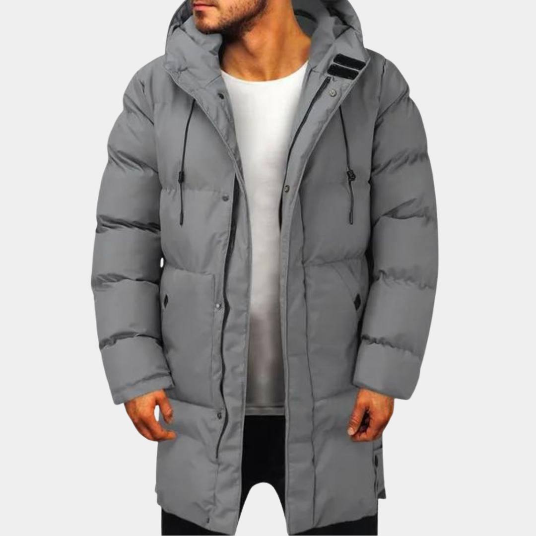 Mervavi | Długa męski kurtka puchowa z kapturem na zimę