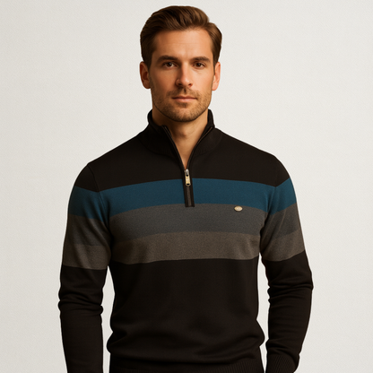 Mervavi | Męski sweter w paski z półsuwakiem