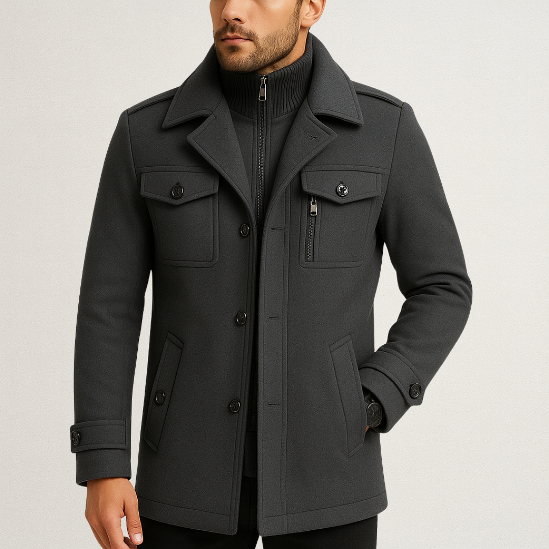 Mervavi | Męski płaszcz zimowy z wysokim kołnierzem i dodatkową izolacją