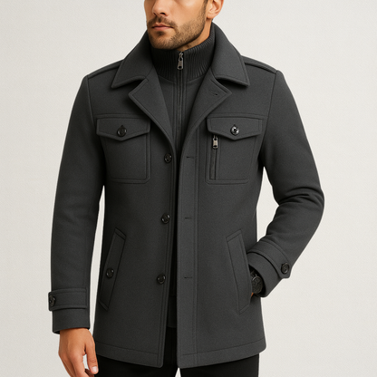 Mervavi | Męski płaszcz zimowy z wysokim kołnierzem i dodatkową izolacją