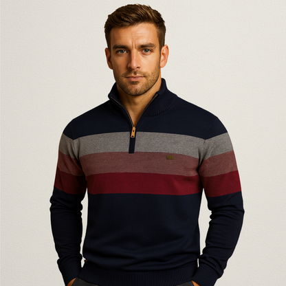 Mervavi | Męski sweter w paski z półsuwakiem