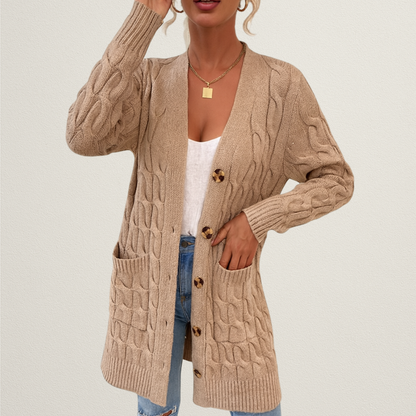 Mervavi | Damski kardigan z warkoczowym splotem i guzikami