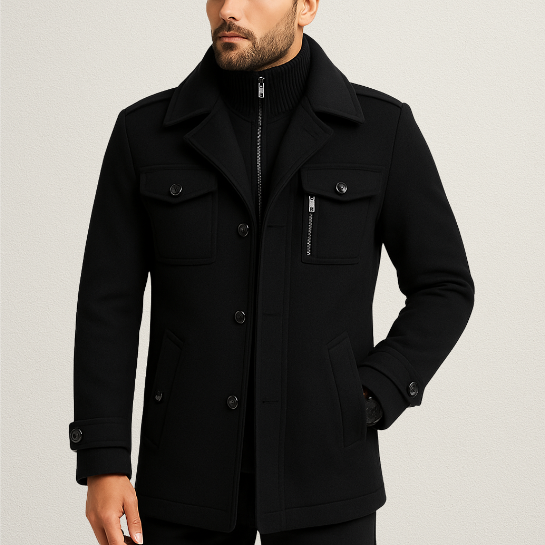 Mervavi | Męski płaszcz zimowy z wysokim kołnierzem i dodatkową izolacją