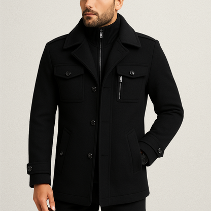 Mervavi | Męski płaszcz zimowy z wysokim kołnierzem i dodatkową izolacją