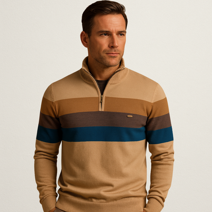 Mervavi | Męski sweter w paski z półsuwakiem