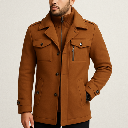 Mervavi | Męski płaszcz zimowy z wysokim kołnierzem i dodatkową izolacją