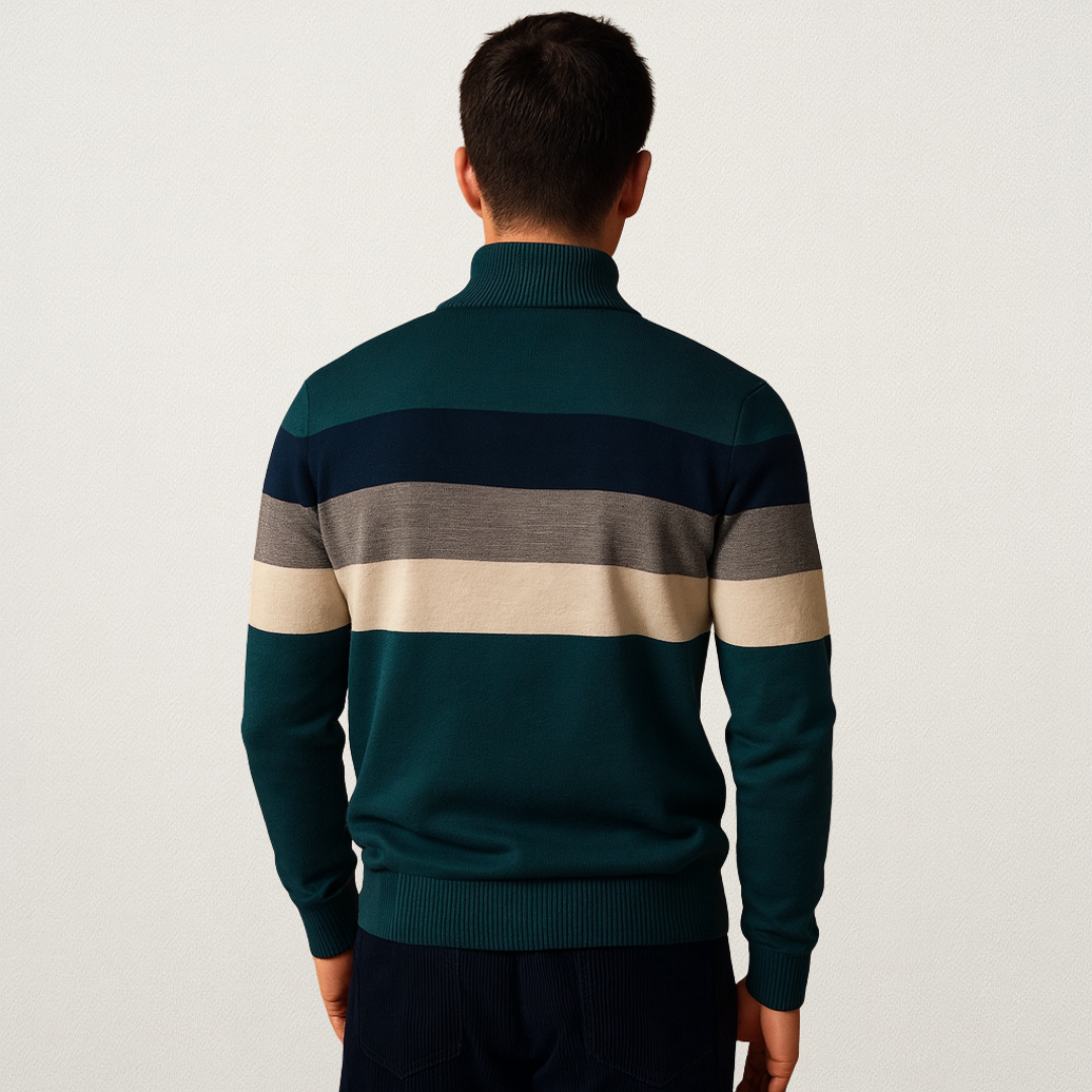 Mervavi | Męski sweter w paski z półsuwakiem