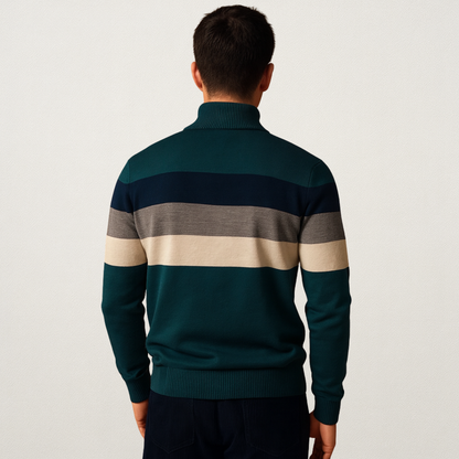 Mervavi | Męski sweter w paski z półsuwakiem