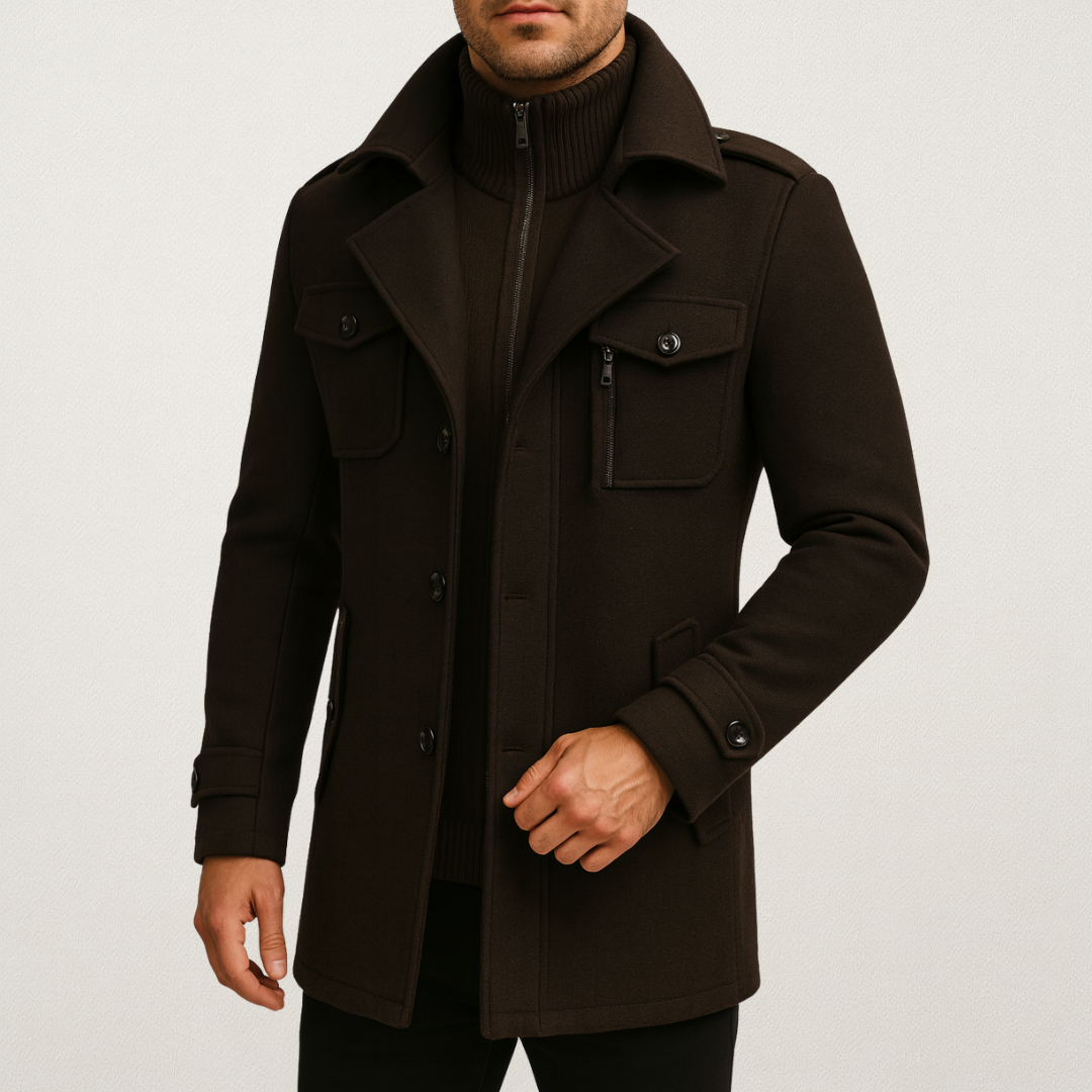 Mervavi | Męski płaszcz zimowy z wysokim kołnierzem i dodatkową izolacją