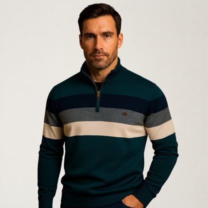 Mervavi | Męski sweter w paski z półsuwakiem