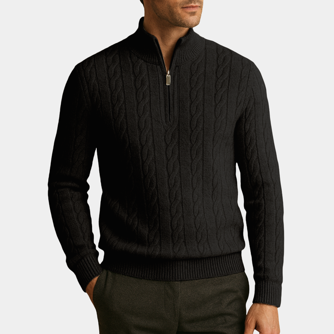 Mervavi | Męski sweter z prążkowanym półzamkiem