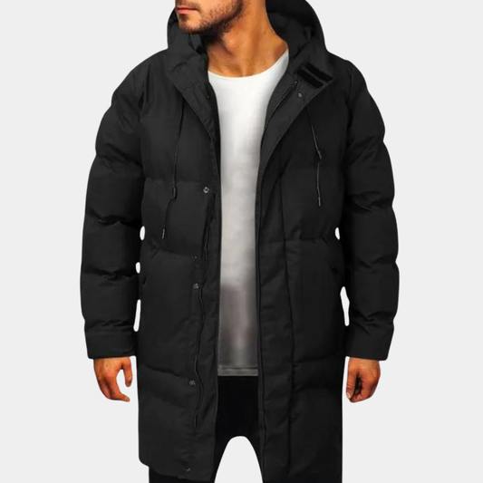 Mervavi | Długa męski kurtka puchowa z kapturem na zimę