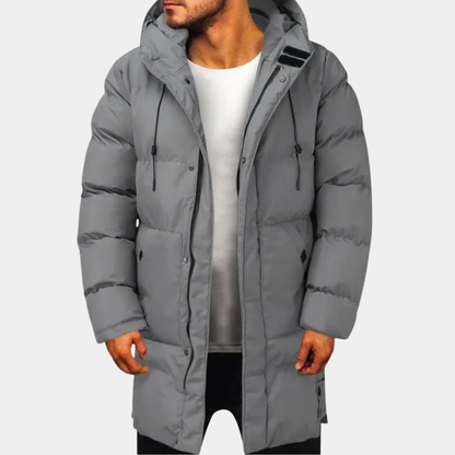 Mervavi | Długa męski kurtka puchowa z kapturem na zimę