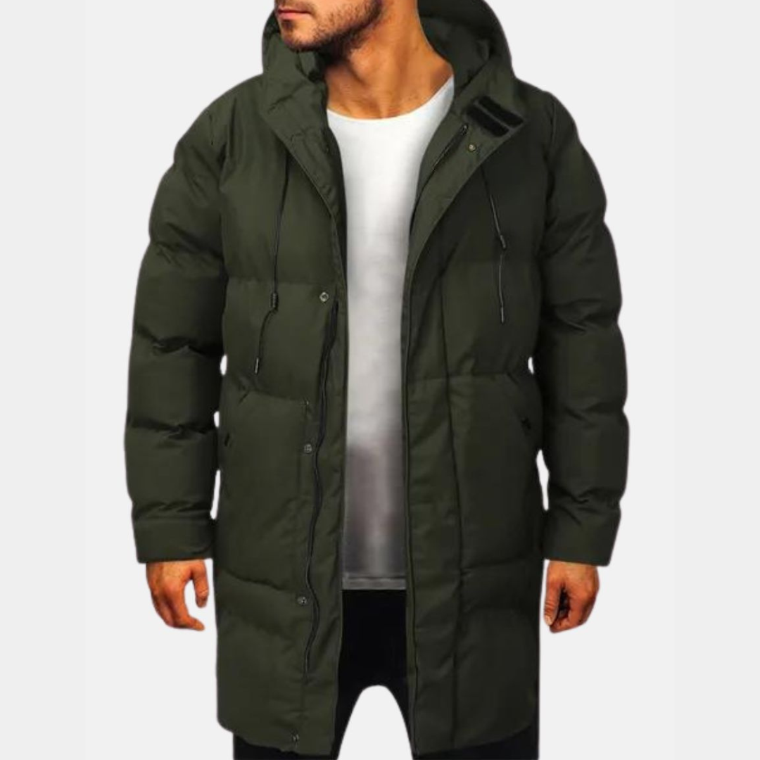 Mervavi | Długa męski kurtka puchowa z kapturem na zimę