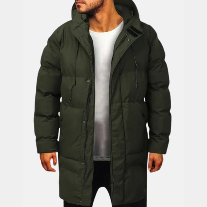 Mervavi | Długa męski kurtka puchowa z kapturem na zimę
